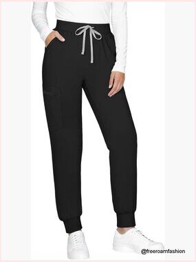 Women's Yoga Waistband Scrub Pants with 3 Pockets, Soft Stretch Jogger